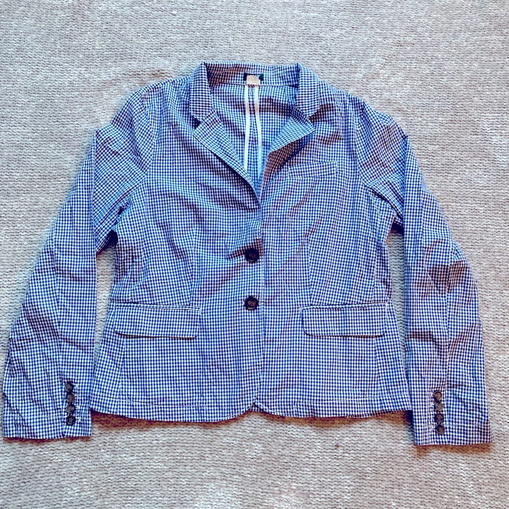 J Crew Gingham Blazer 100% Cotton Size 8‎ Classic Basic Office